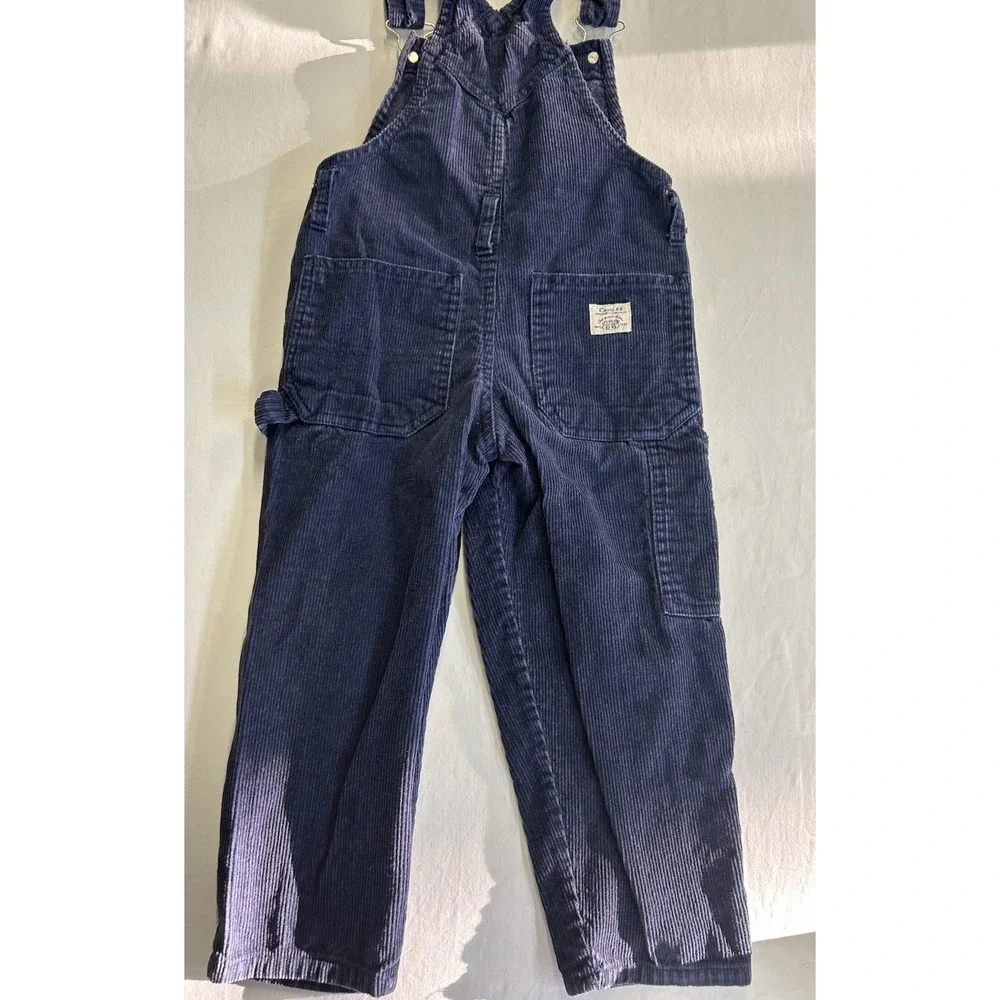 Vintage Y2K Route 66 Kids Navy Blue Corduroy Overalls Size 4